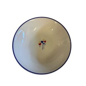 Riva Designs Tulips Lot 3079 Pasta Soup Bowl White Blue Rim Japan Vintage